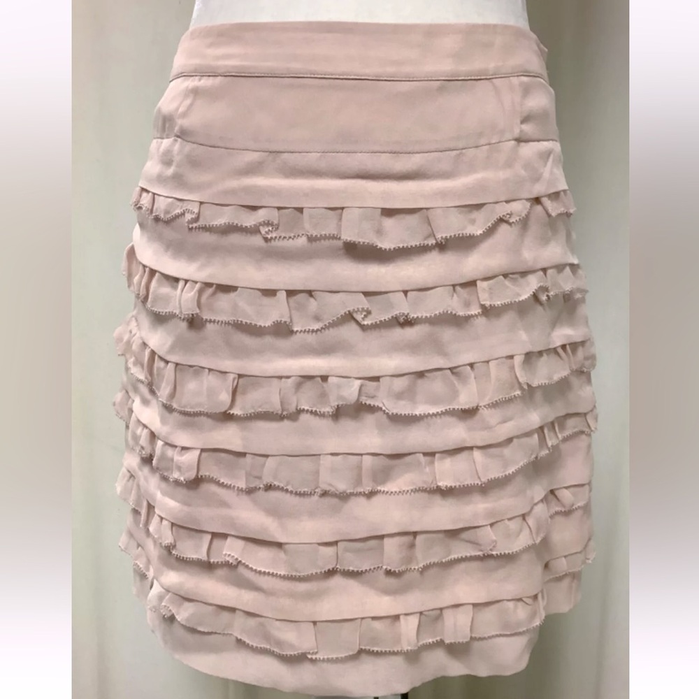 DVF Diane Von Furstenberg HONARE Pink Silk Chiffon Ruffle Mini Skirt